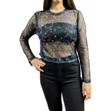 Blusa Mesh M/L Gatos Destellos