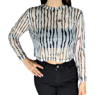 Blusa Mesh M/L Rayas Arañas